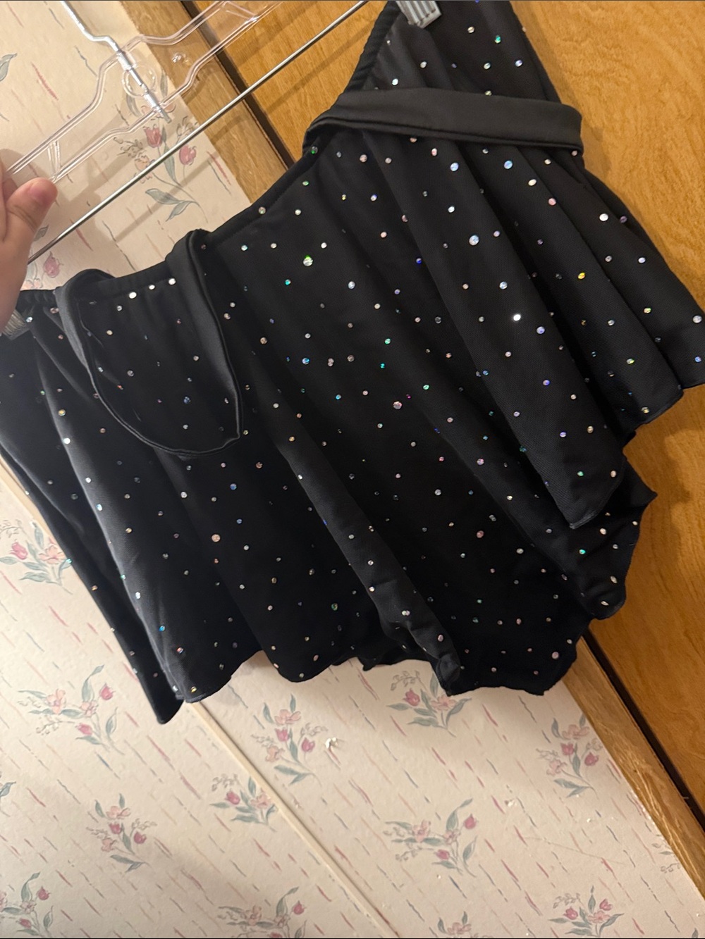 SHEIN Black Circle Skirt with Iridescent Sequin Dots